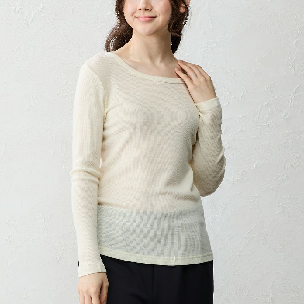 メリノウール リブ クルーネックカットソー