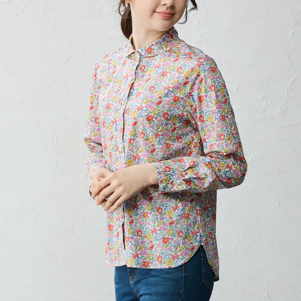 新品 定価2.4万円 スキャパ Mサイズ 花柄 リバティ 薄手 長袖シャツ ワイシャツ 花柄 プリント 草木、ボタニカル グレー LOUIS