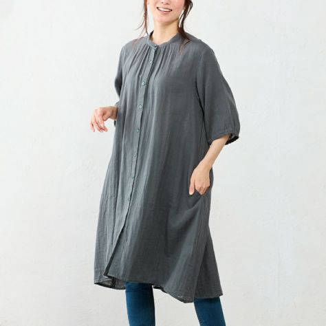 【快晴堂】美品 インディゴ染めコットンシャツワンピース ガーゼ cd47ee0d984be871ed62c37f42d2d6