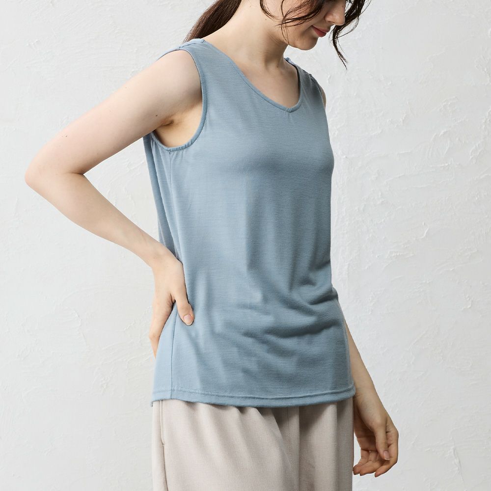メリノウール ノースリーブタンクトップ L グレー BAA sleeveless(L(MEN) Gray Border/グレーボーダー): BROWN by