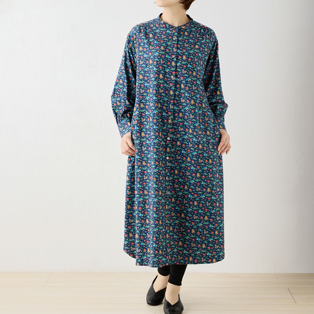 リバティプリント エアリーコット ロングシャツワンピース span