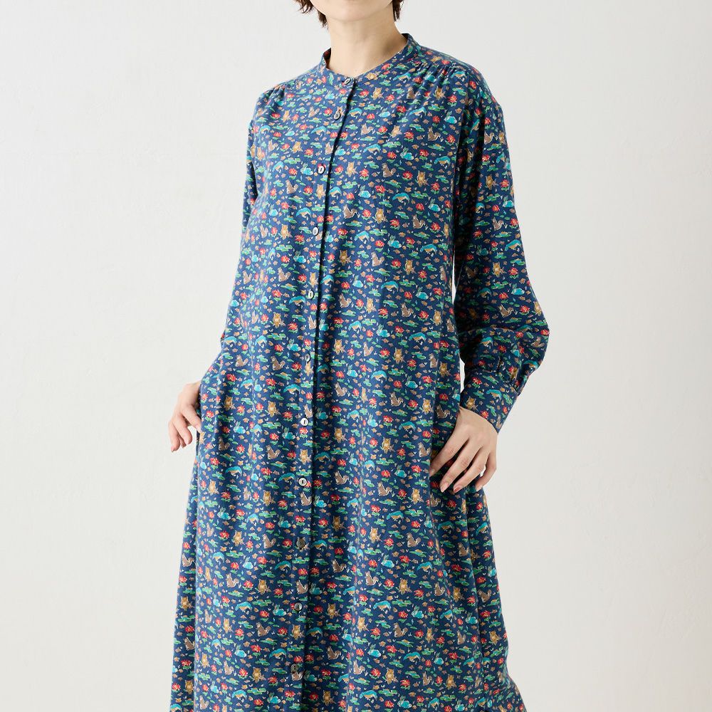 リバティプリント エアリーコット ロングシャツワンピース span